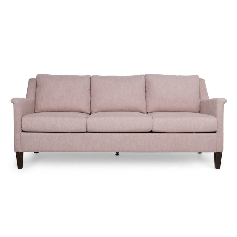 Light Pink 76.5 Modern 3-Seater Sofa with Birch Legs and Plush Seating