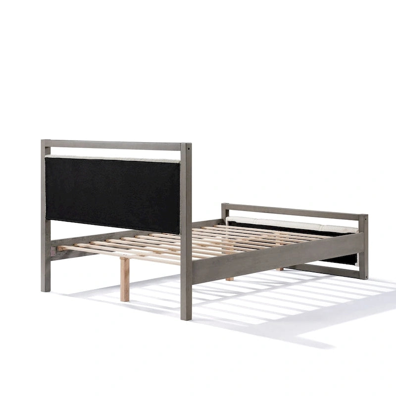 Queen Platform Bed with Ivory Boucle Fabric Headboard