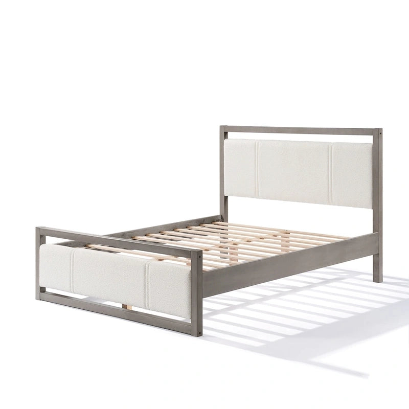 Queen Platform Bed with Ivory Boucle Fabric Headboard