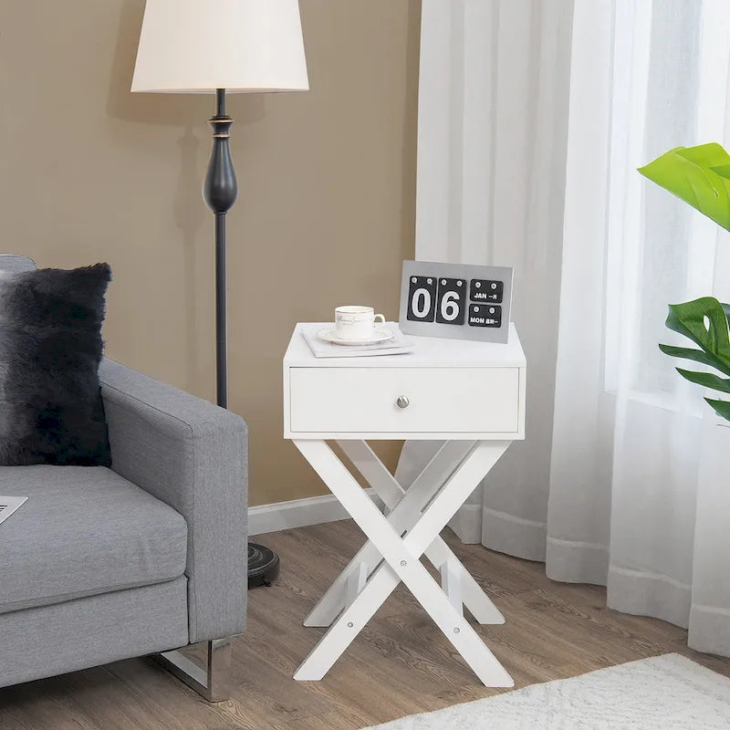 Side Nightstand with Drawer x Shaped Structure Accent Sofa End