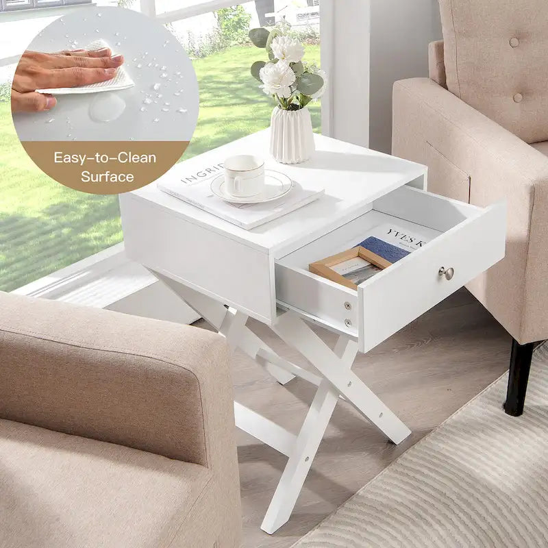 Side Nightstand with Drawer x Shaped Structure Accent Sofa End