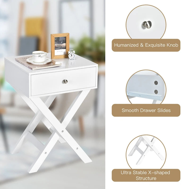 Side Nightstand with Drawer x Shaped Structure Accent Sofa End