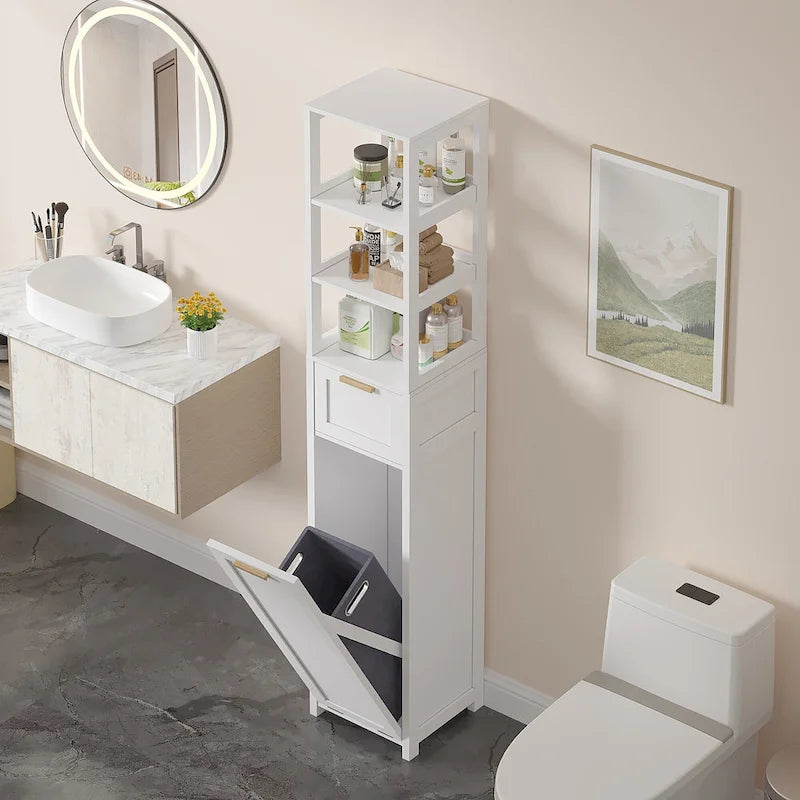 Tilt Out Laundry Hamper Cabinet with Laundry Baskets Hamper,Bathroom Storage Cabinet Laundry Cabinet with Drawer