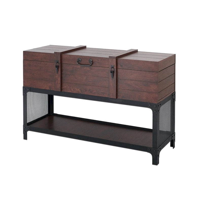 Industrial Walnut 47-inch Metal 1-Shelf Trunk Entryway Table