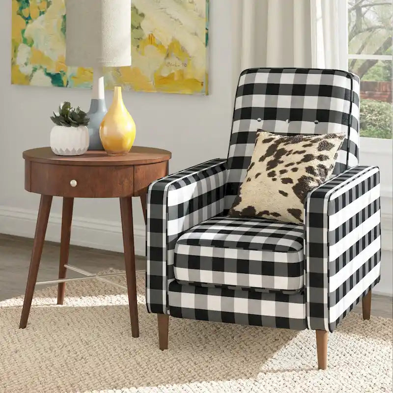 Black and White Buffalo Check Plaid Accent Chair Classic