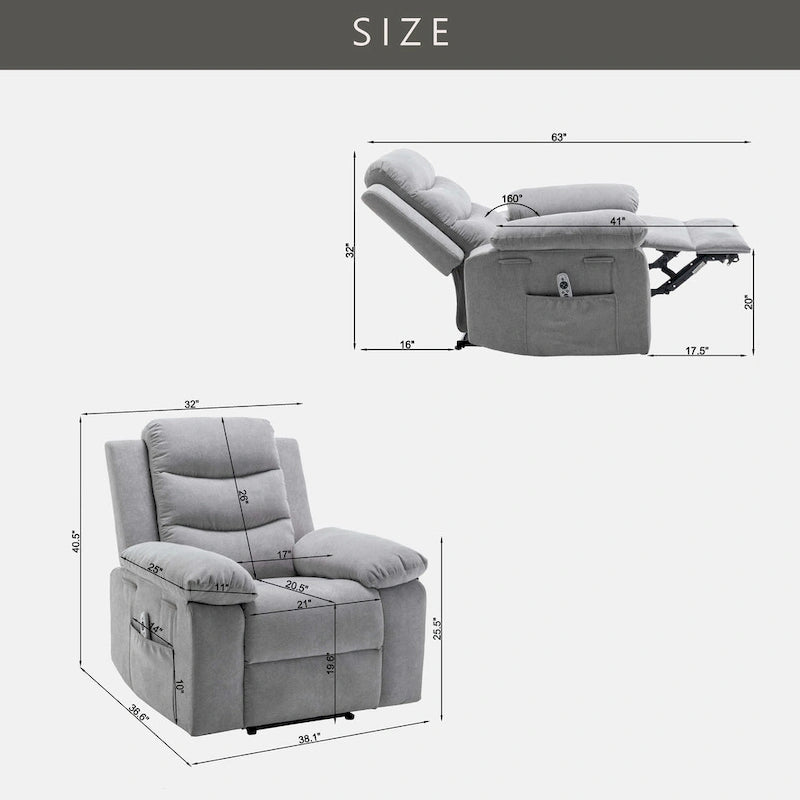 Power Recliner Chair with Adjustable Massage Function - 36.63 x 38.13 x 40.50