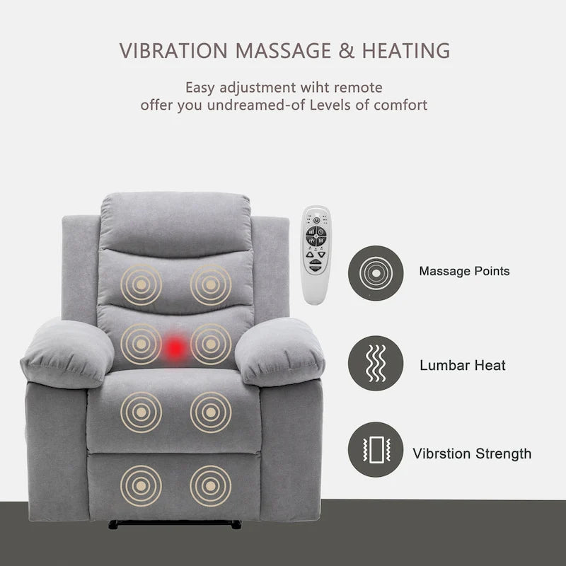 Power Recliner Chair with Adjustable Massage Function - 36.63 x 38.13 x 40.50