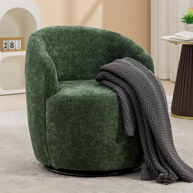 Chenille Fabric Swivel Accent Barrel Chair - 25.60 x 25.60 x 27.56