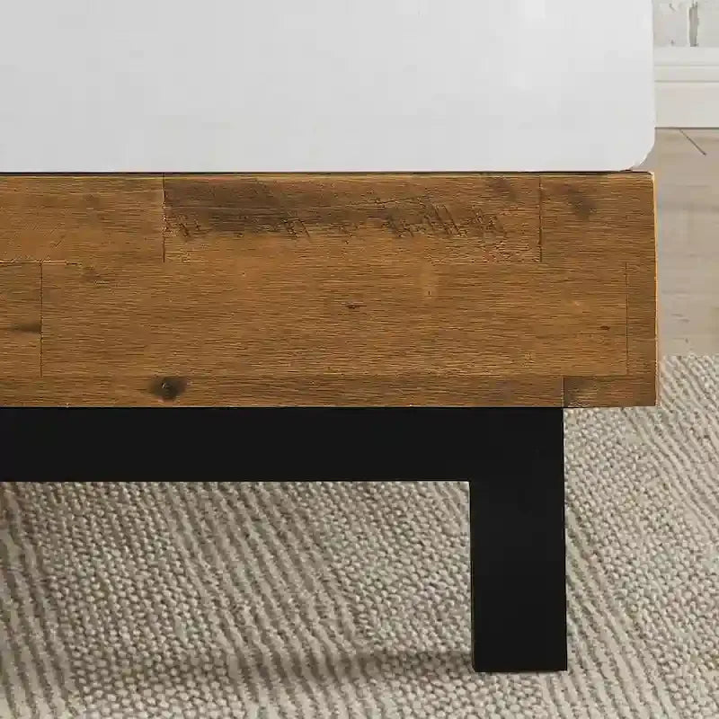 Brown Wood Platform Bed Frame with Adjustable Headboard