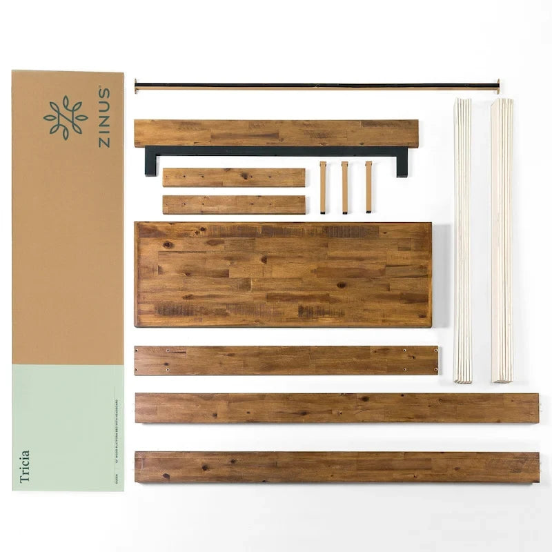Brown Wood Platform Bed Frame with Adjustable Headboard