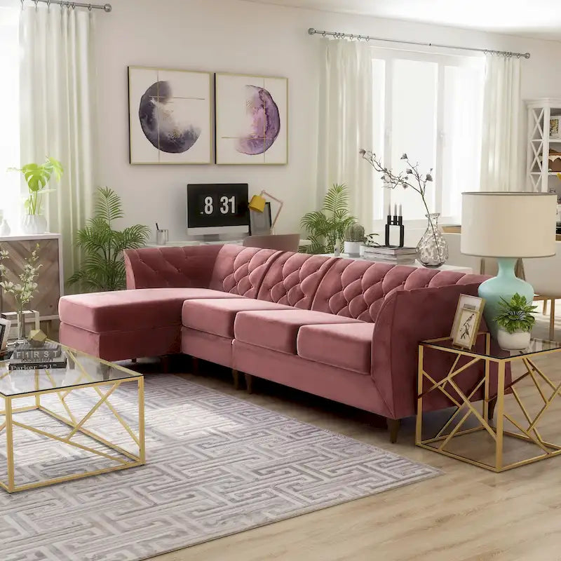 Modern Faux Leather Chesterfield Sectional