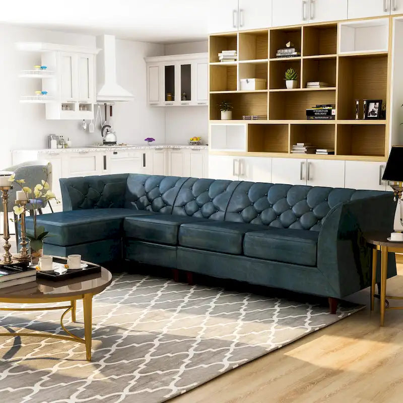 Modern Faux Leather Chesterfield Sectional