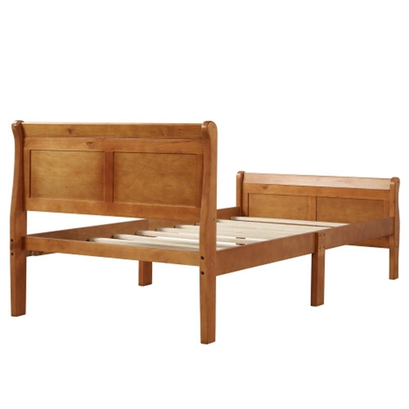 Twin Wood Platform Bed Frame Mattress Foundation Sleigh Bed with Headboard/Footboard/Wood Slat Support