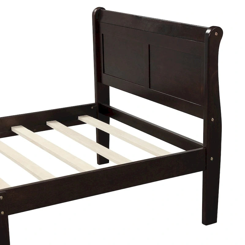 Twin Wood Platform Bed Frame Mattress Foundation Sleigh Bed with Headboard/Footboard/Wood Slat Support