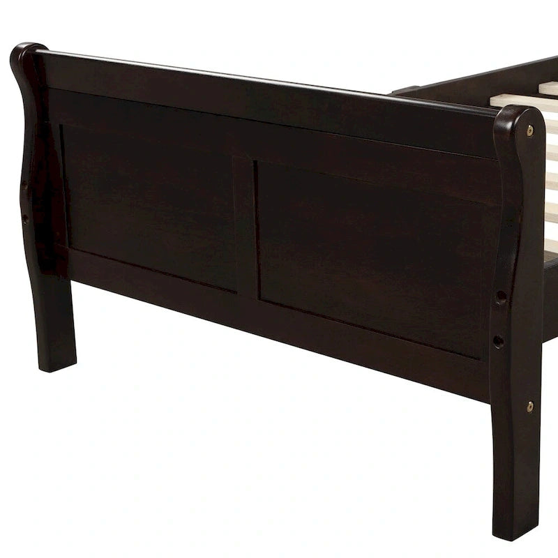 Twin Wood Platform Bed Frame Mattress Foundation Sleigh Bed with Headboard/Footboard/Wood Slat Support