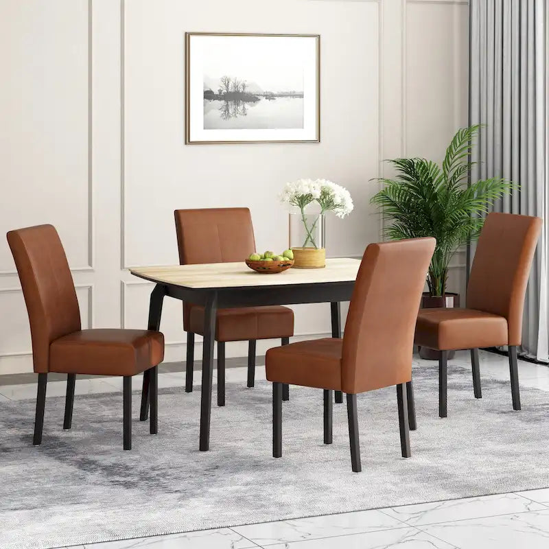 T-stitch Chocolate Brown Bonded Leather Dining Chair (Set of 4)