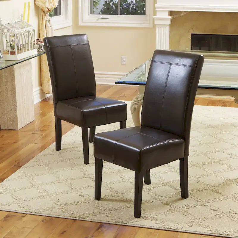 T-stitch Chocolate Brown Bonded Leather Dining Chair (Set of 4)