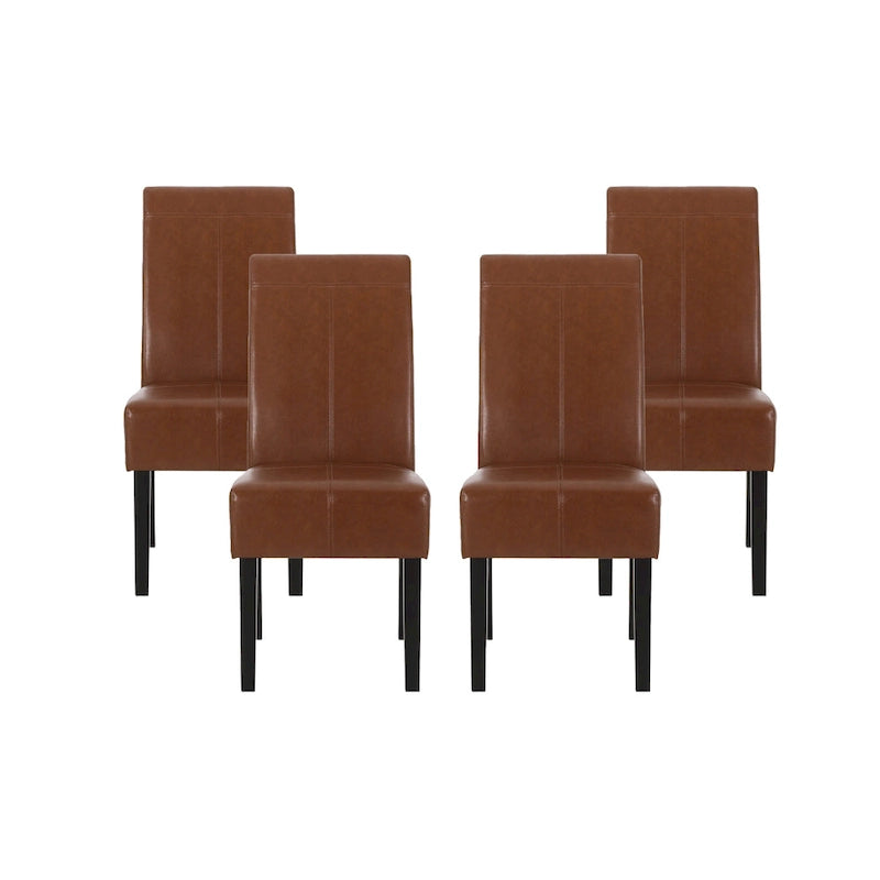 T-stitch Chocolate Brown Bonded Leather Dining Chair (Set of 4)