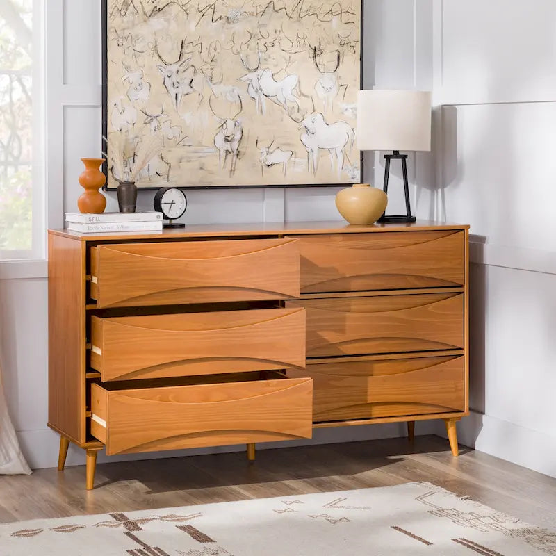 Mid-Century 6-Drawer Solid Wood Dresser