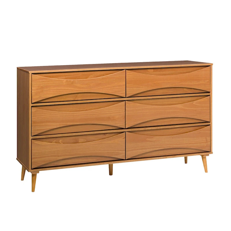 Mid-Century 6-Drawer Solid Wood Dresser