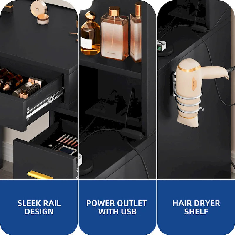 Moasis Makeup Vanity Desk with Lighted Mirror and Upholstered Stool