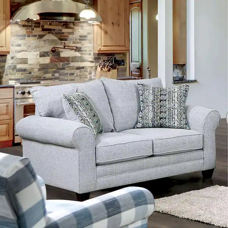 Nolinas Transitional Grey Fabric Loveseat with Pillows by Furniture of America