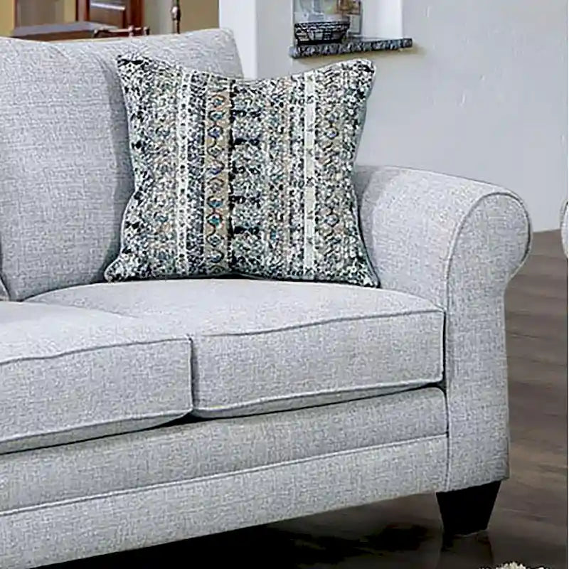 Transitional Grey Fabric Loveseat with Pillows