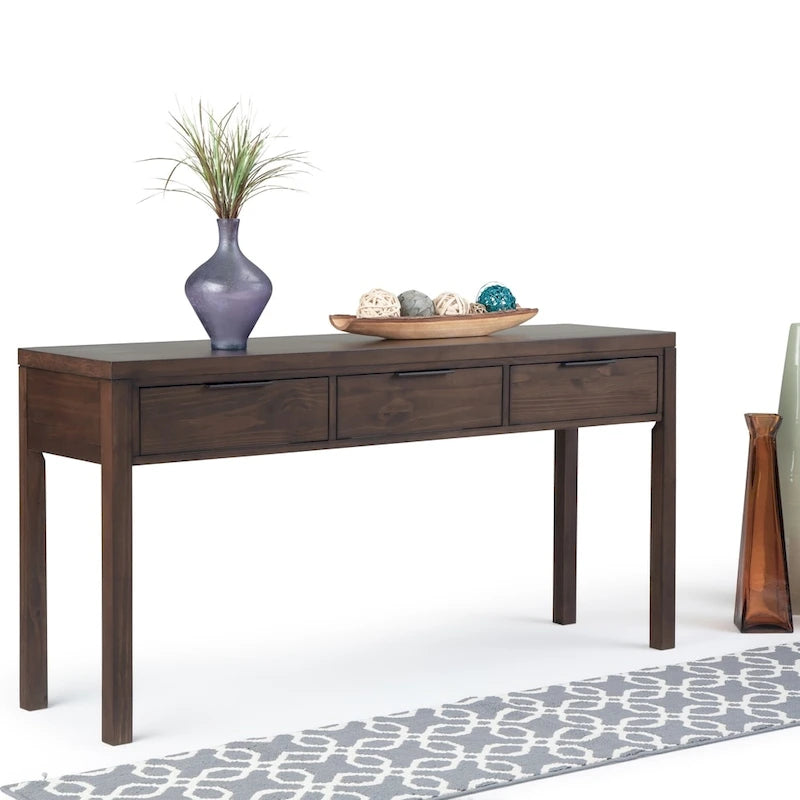 60 inch Wide Solid Wood Contemporary Console Table in Warm Walnut Brown - 60 W x 16 D x 30 H