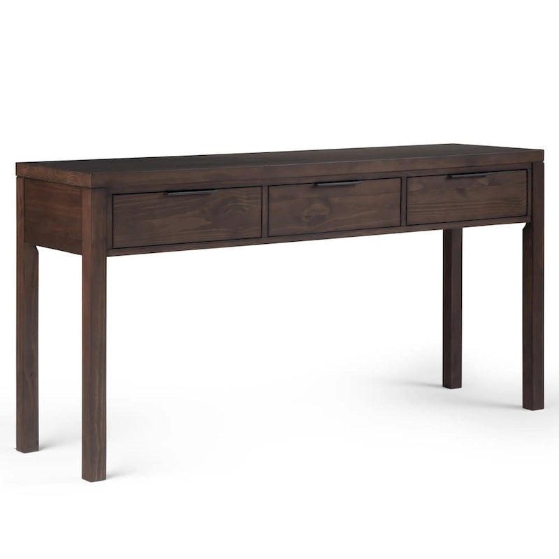 60 inch Wide Solid Wood Contemporary Console Table in Warm Walnut Brown - 60 W x 16 D x 30 H