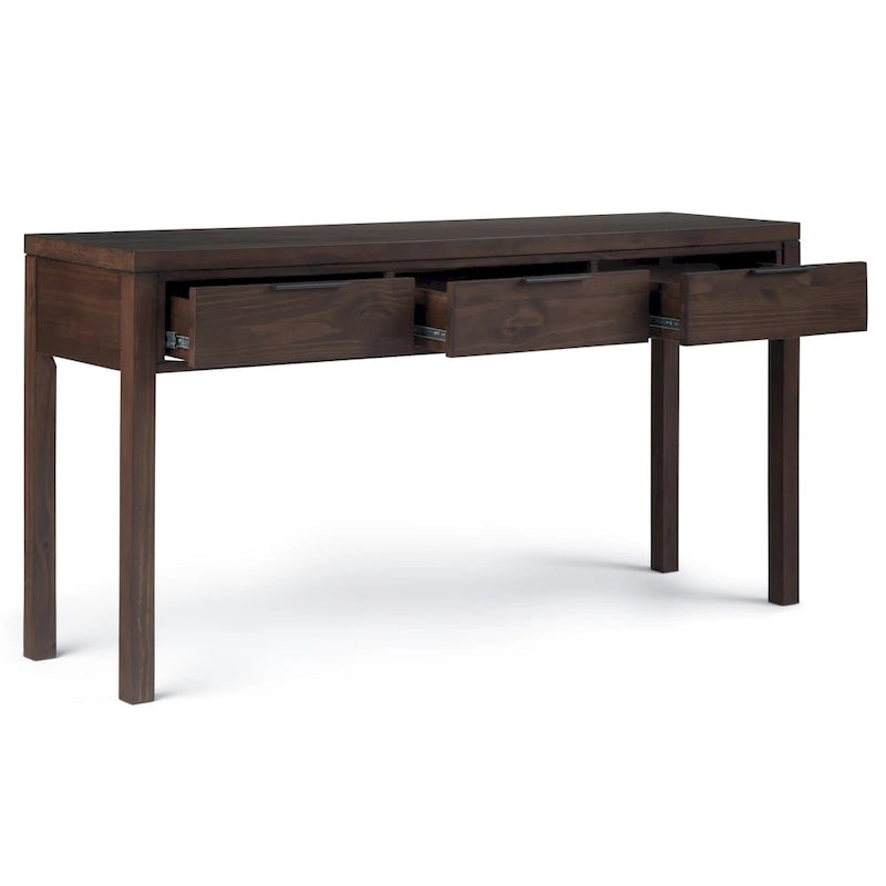 60 inch Wide Solid Wood Contemporary Console Table in Warm Walnut Brown - 60 W x 16 D x 30 H