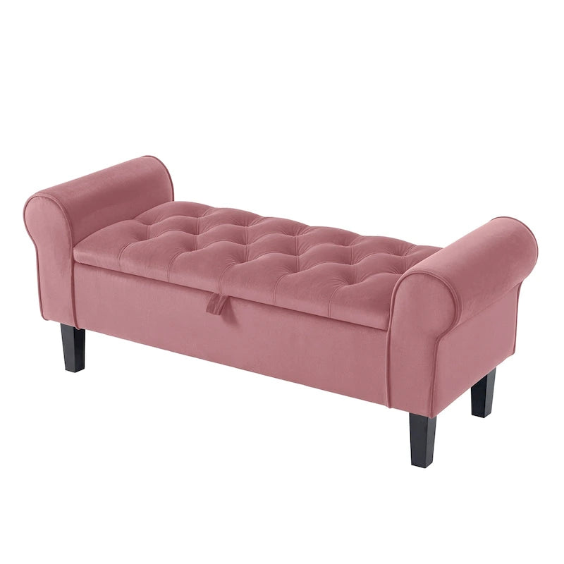 Velvet Storage Bench With Rubber Wood Legs for Bedroom