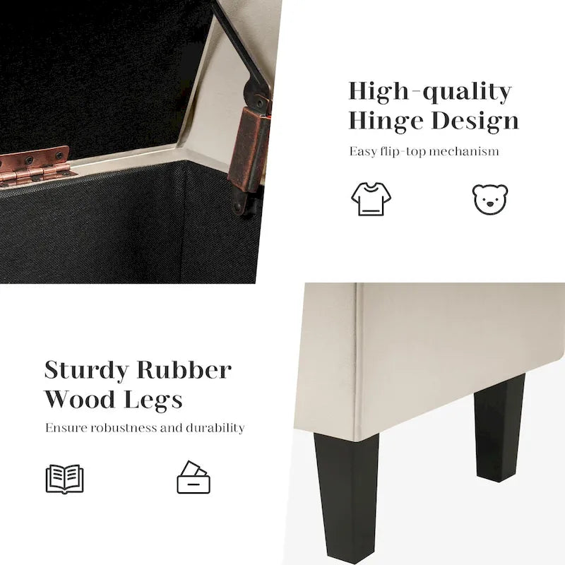 Velvet Storage Bench With Rubber Wood Legs for Bedroom