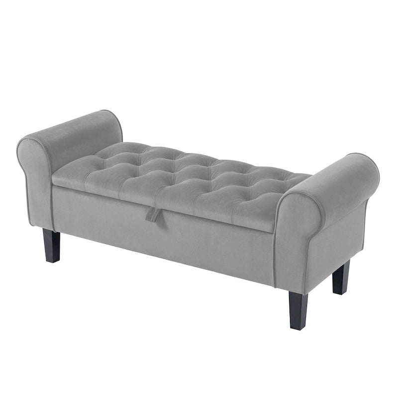 Velvet Storage Bench With Rubber Wood Legs for Bedroom