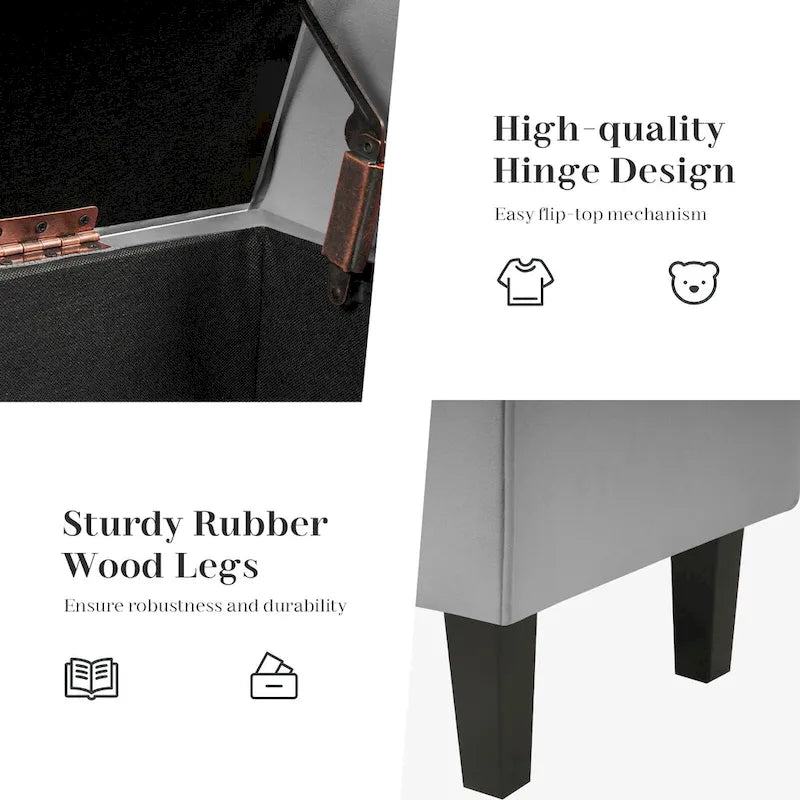 Velvet Storage Bench With Rubber Wood Legs for Bedroom