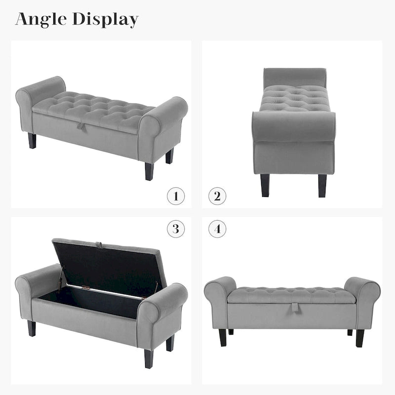 Velvet Storage Bench With Rubber Wood Legs for Bedroom