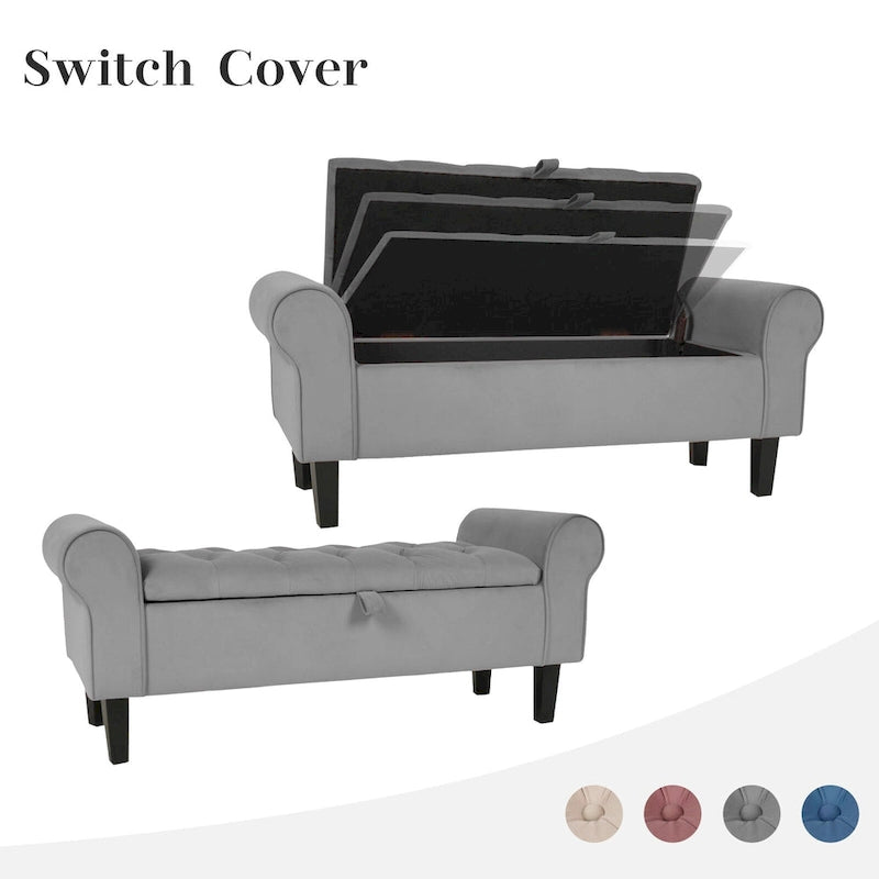Velvet Storage Bench With Rubber Wood Legs for Bedroom