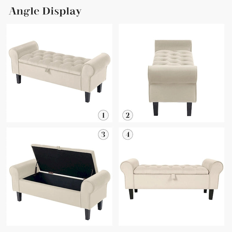 Velvet Storage Bench With Rubber Wood Legs for Bedroom