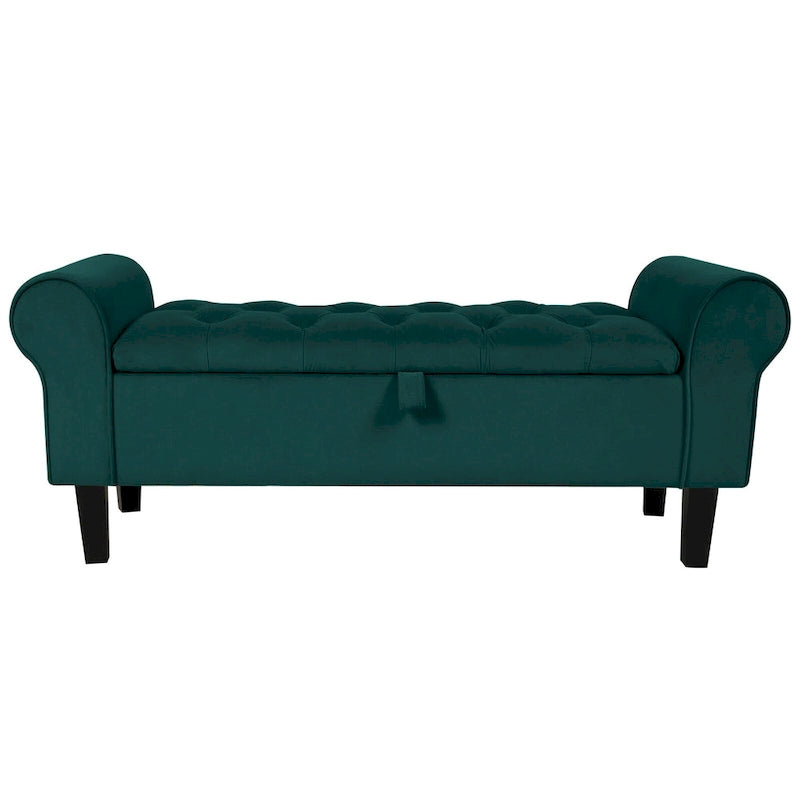 Velvet Storage Bench With Rubber Wood Legs for Bedroom