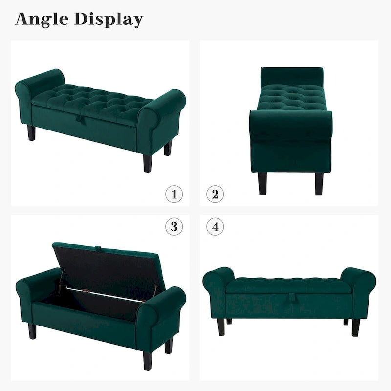Velvet Storage Bench With Rubber Wood Legs for Bedroom