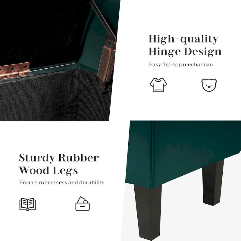 Velvet Storage Bench With Rubber Wood Legs for Bedroom