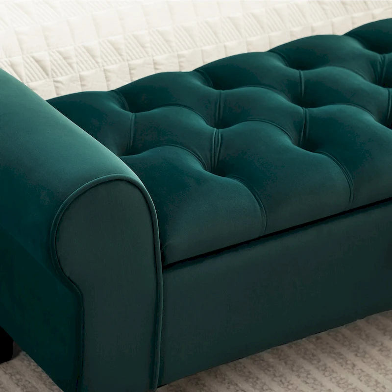 Velvet Storage Bench With Rubber Wood Legs for Bedroom