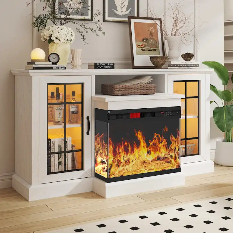 59Fireplace TV Stand with 3-Sided Glass Electric Fireplace