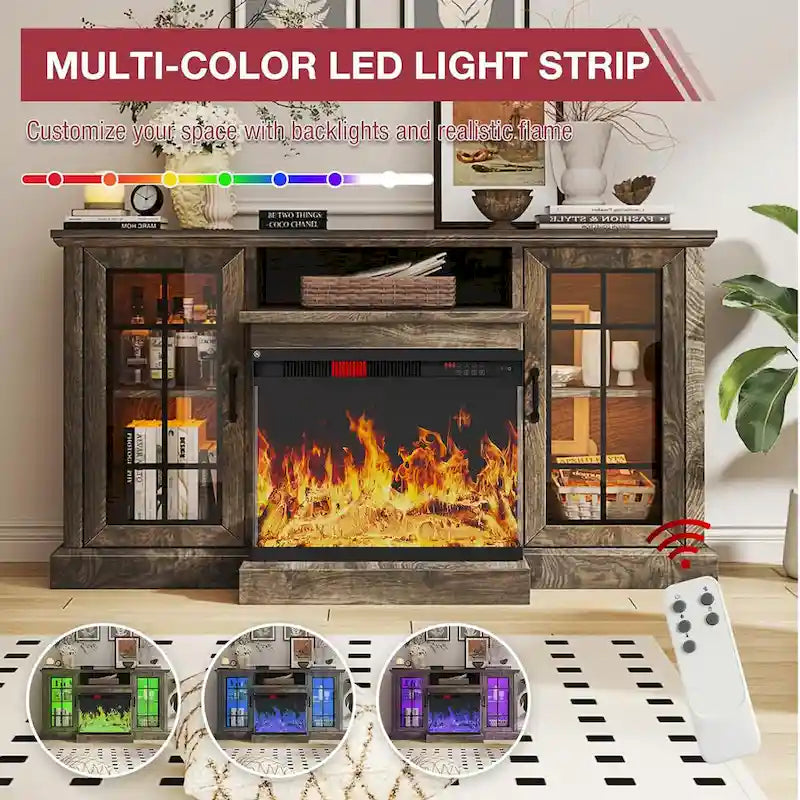 59Fireplace TV Stand with 3-Sided Glass Electric Fireplace