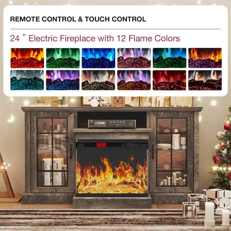 59Fireplace TV Stand with 3-Sided Glass Electric Fireplace