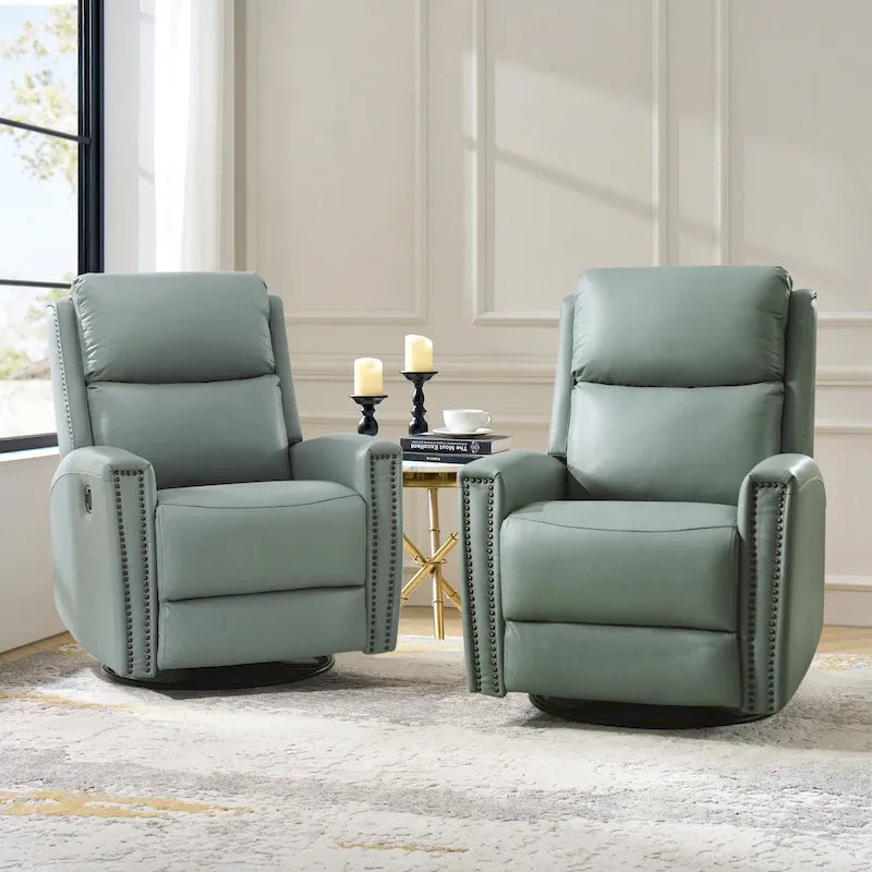 30.31Wide Modern Genuine Leather Wingback Swivel Rocker Recliner with Nailhead Trims, Set of 2