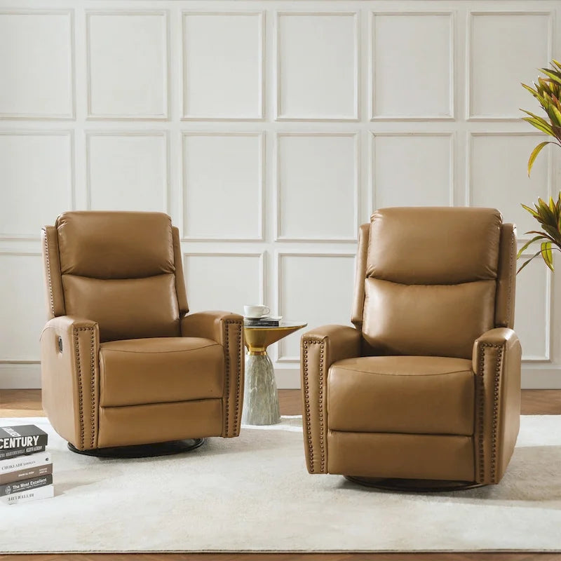 Fiacro 30.31Wide Modern Genuine Leather Wingback Swivel Rocker Recliner with Nailhead Trims, Set of 2