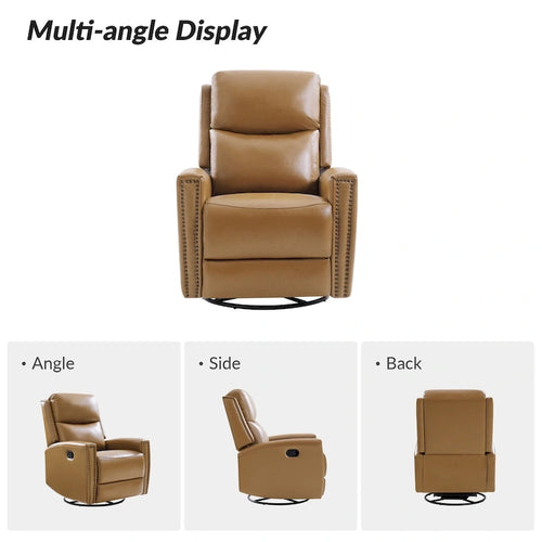 30.31Wide Modern Genuine Leather Wingback Swivel Rocker Recliner with Nailhead Trims, Set of 2