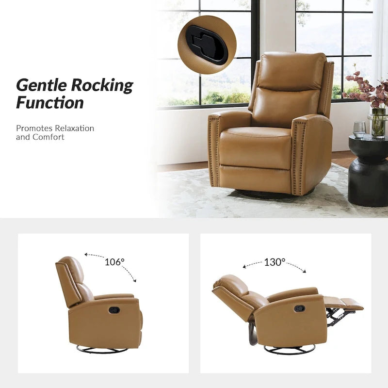 30.31Wide Modern Genuine Leather Wingback Swivel Rocker Recliner with Nailhead Trims, Set of 2