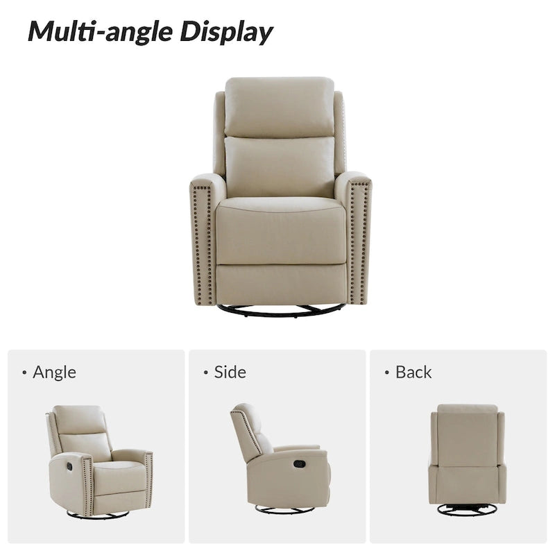 30.31Wide Modern Genuine Leather Wingback Swivel Rocker Recliner with Nailhead Trims, Set of 2