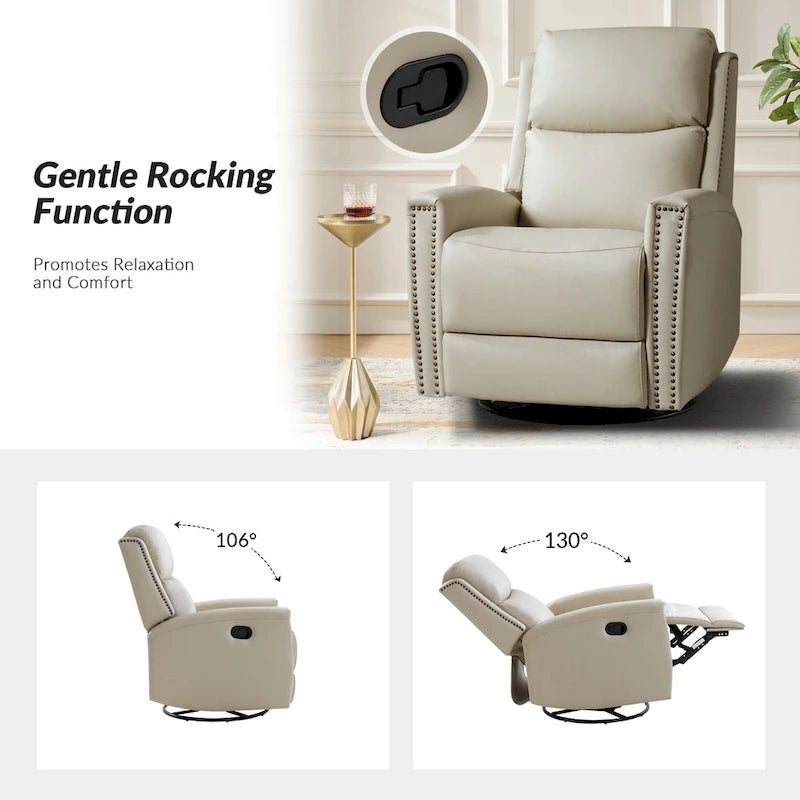30.31Wide Modern Genuine Leather Wingback Swivel Rocker Recliner with Nailhead Trims, Set of 2